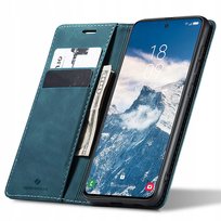 Eleganckie etui z klapką skórzane portfelowe Wallet Spacecase do Galaxy S24 Fe Blue Spacecase