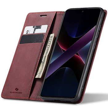 Eleganckie etui z klapką skórzane portfelowe Wallet Spacecase do poco x7 pro 5g red - Spacecase