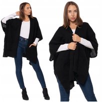 Eleganckie Stylowe Ponczo Damskie z Kieszeniami Czarne MORAJ UNIWERSALNE