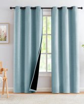 Eleganckie Zasłony 95% zaciemnienia 194x240cm Przelotki w stylu rustykalnym w kolorze Aqua blue struktura lnu