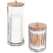 Eleganza Pojemnik łazienkowy na patyczki płatki kosmetyczne higieniczne podajnik bambusowy zestaw 2 sztuki