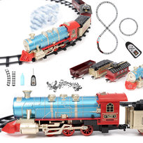 Elektryczna kolejka parowa z pilotem, dymem, światłem i dźwiękiem – ładowanie USB, 3 układy torów