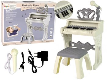 Elektryczne Pianinko Organy Białe z Krzesłem 25 Klawiszy - Lean Toys