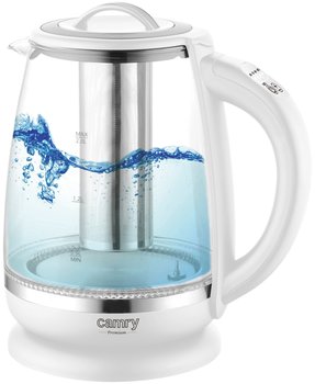 Elektryczny Czajnik Szklany Camry CR1290W z Zaparzaczem i Regulacją Temperatury LED, 2.0 L, 2200W, Biały - Camry