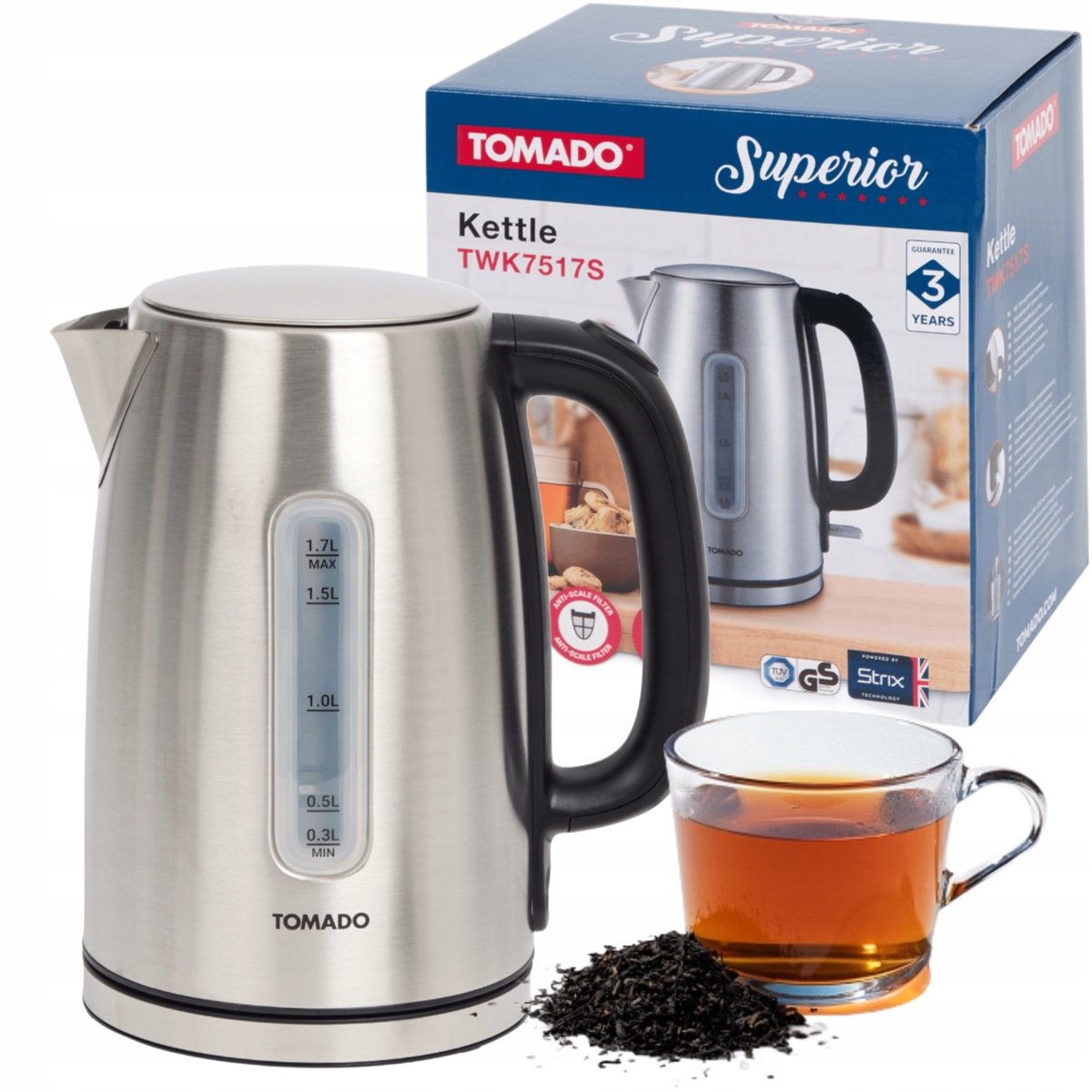 Tomado ELEKTRYCZNY CZAJNIK TOMADA FILTR ANTYWAPIENNY AUTOMATYCZNE WYŁĄCZANIE 1,7L