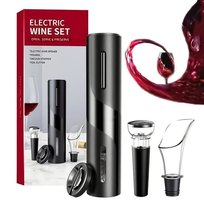 Elektryczny korkociąg automatyczny otwieracz do butelek 4 w 1 z nalewakiem do wina i czarnym korkiem do wina