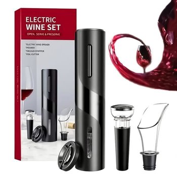 Elektryczny korkociąg automatyczny otwieracz do butelek 4 w 1 z nalewakiem do wina i czarnym korkiem do wina - Inny producent