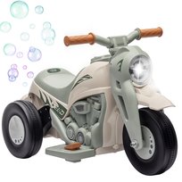 Elektryczny motocykl dziecięcy AIYAPLAY, trójkołowy rower 6 V z maszyną do robienia baniek mydlanych, muzyką, elektryczny motocykl o prędkości 2,5-3 km/h dla dzieci w wieku 2-5 lat, kremowo-biały