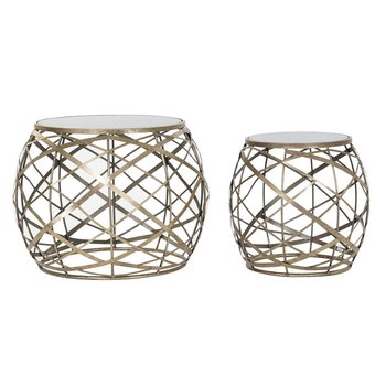 Emaga Komplet 2 Stolików DKD Home Decor Szkło Czarny Złoty Metal Nowoczesny (60 x 60 x 45 cm) (2 pcs) - DKD Home Decor