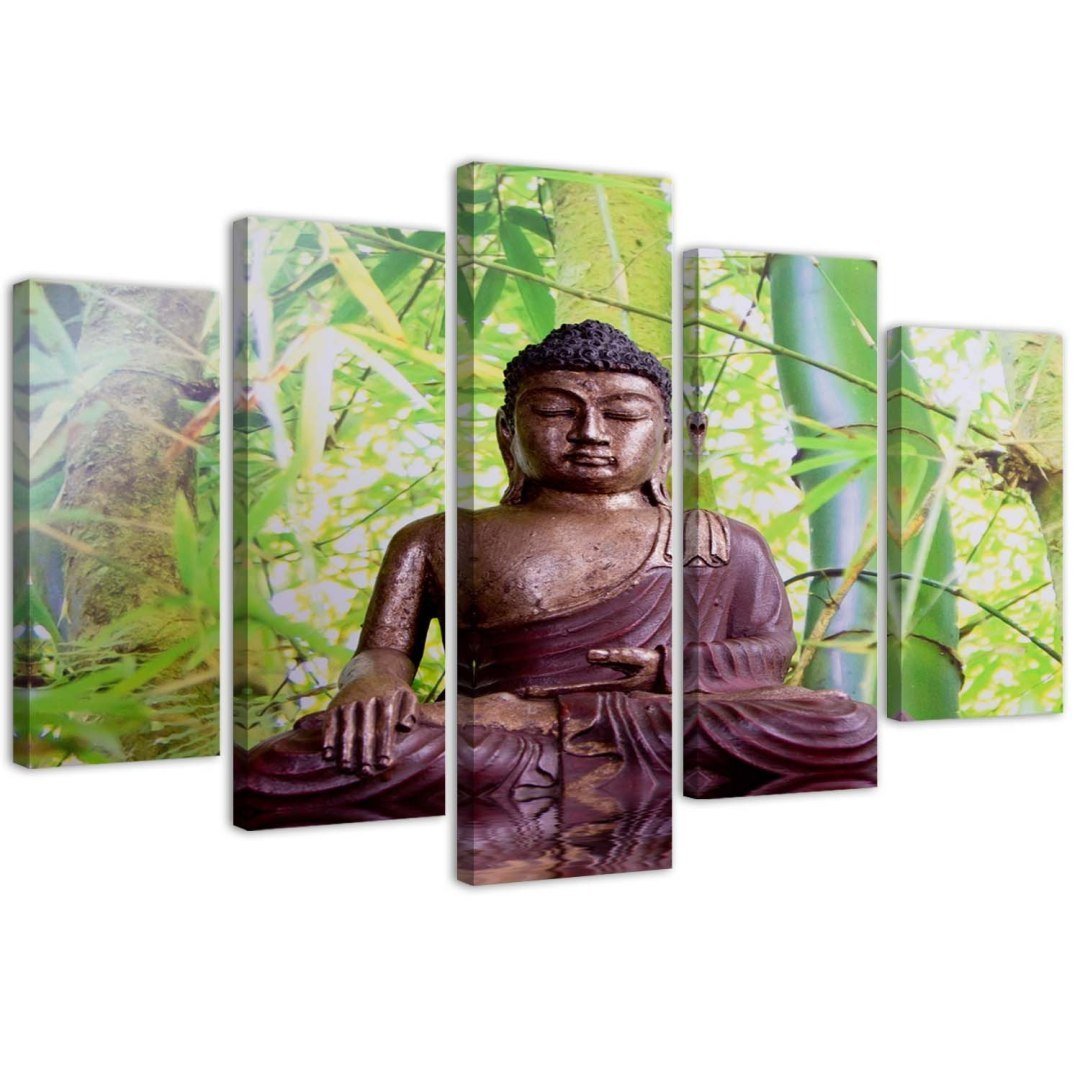 Zdjęcia - Komoda Emaga Obraz pięcioczęściowy na płótnie, Budda na tle bambusów - 100x70