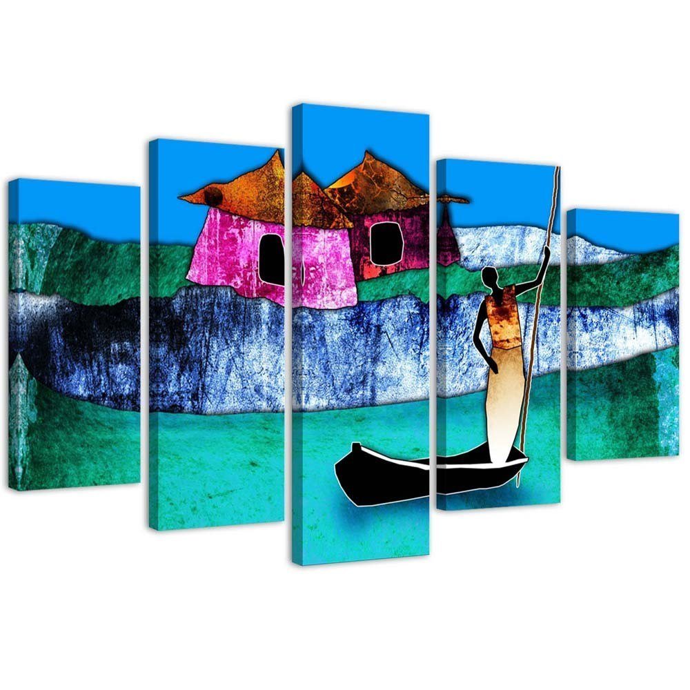 Zdjęcia - Komoda Emaga Obraz pięcioczęściowy na płótnie, Kobieta w łodzi - 100x70