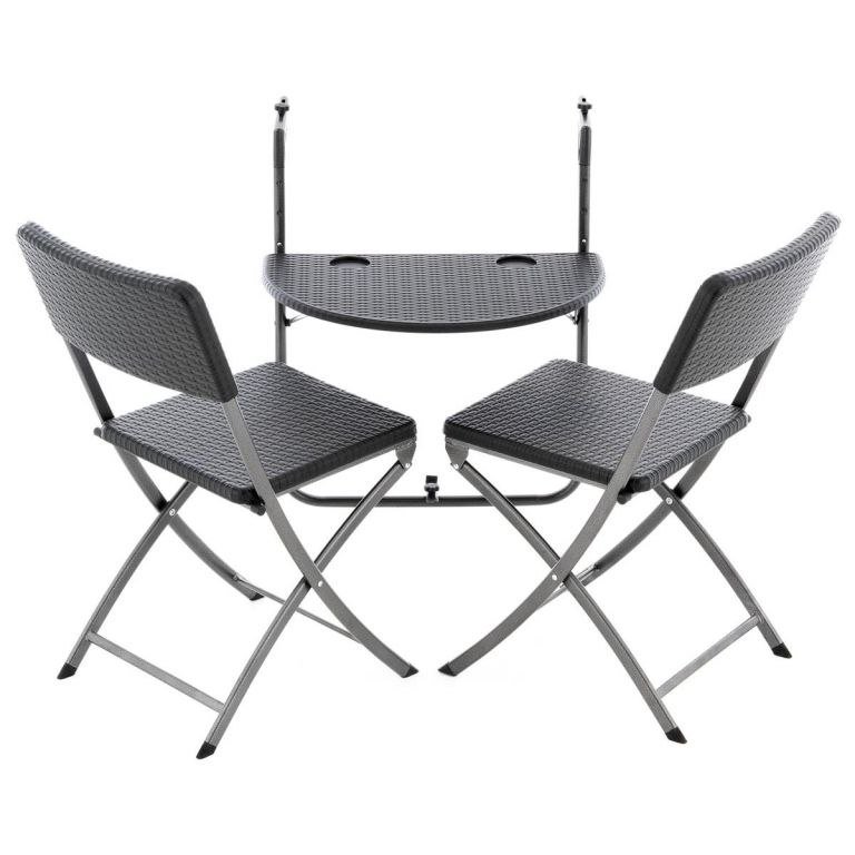 Фото - Комод Emaga Zestaw wiszący stół i 2 krzesła w stylu rattanu, czarny