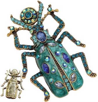 Emaliowana Broszka owad z cyrkoniami chrząszcz kryształki Vintage - Edibazzar