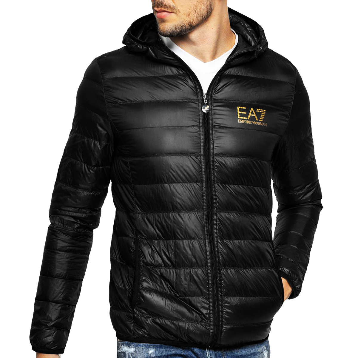 Emporio Armani EA7 kurtka męska jesienna czarna złote logo