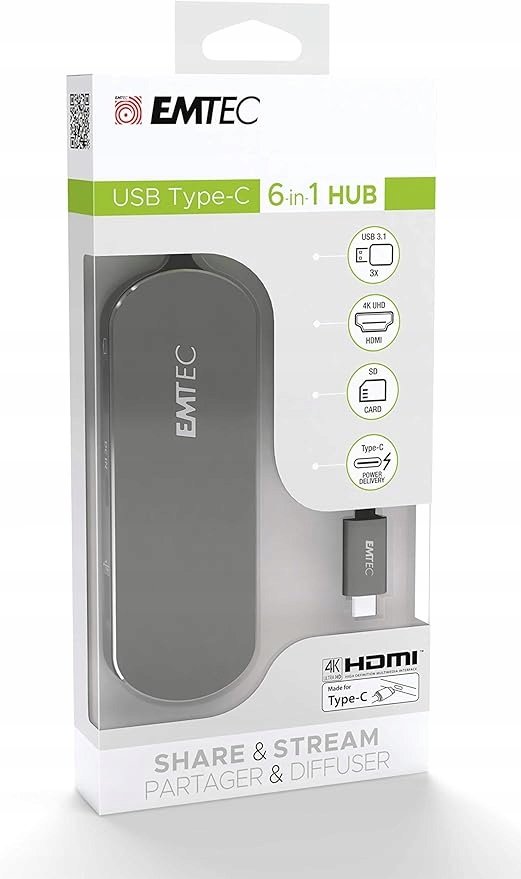Emtec T650C Type-C HUB USB 3.2 Gen 1 (3.1 Gen 1) Type-A Czarny - Emtec ...