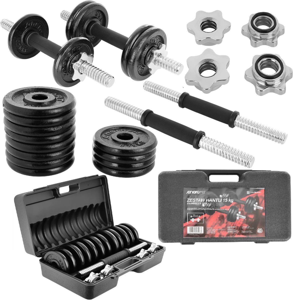 ENERO FIT, Zestaw Hantli żeliwnych w walizce 2x7,5kg