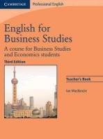 English for Business Studies Teacher's Book: A Course for Business Studies and Economics Students - Mackenzie Ian