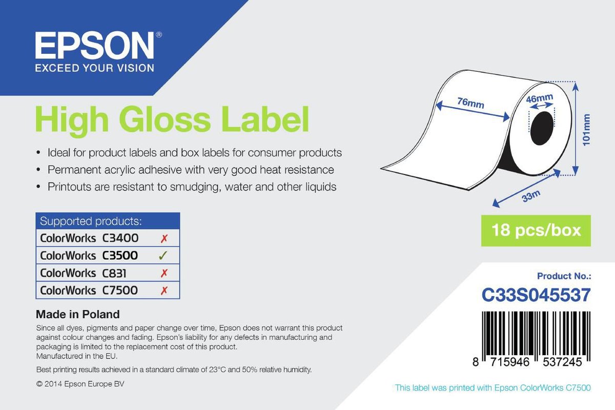 Epson High Gloss Label - Continuous, C33S045537 - Inna marka | Sklep ...