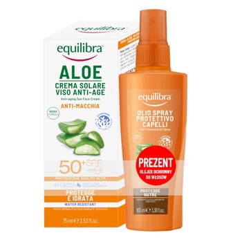 Equilibra, Aloe Sun, Zestaw krem do twarzy SPF50 75ml + olejek do włosów 100ml - Equilibra