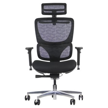 Ergonomiczne krzesło obrotowe/biurowe ErgoNew S1A(2) - wysuw siedziska, regulowane oparcie, podłokietniki i zagłówek, siedzisko tkaninowe, podstawa aluminiowa - Stema