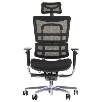 Ergonomiczne krzesło obrotowe/biurowe ErgoNew S8(2) - wysuw siedziska, regulowane oparcie, podłokietniki i zagłówek, siedzisko tkaninowe, podstawa aluminiowa - Stema