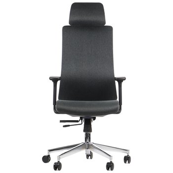 Ergonomiczne obrotowe krzesło biurowe AKCENT, grafitowy, podstawa chromowana, oparcie z tkaniny, regulowany zagłówek i podłokietniki - Stema