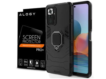 Etui Alogy Stand Ring Armor do Xiaomi Redmi Note 10 Pro czarne + Szkło - Alogy