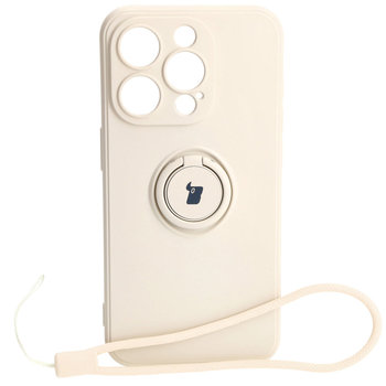 Etui Bizon Case Silicone Ring Sq do Apple iPhone 15 Pro, beżowe - Bizon