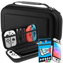 Etui case pokrowiec do Nintendo Switch OLED i szkło ochronne hartowane 9h | czarny Armor Case