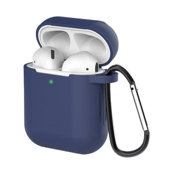 Etui do AirPods 2 / AirPods 1 silikonowy miękki pokrowiec na słuchawki + brelok karabińczyk zawieszka niebieski (case D) - Hurtel