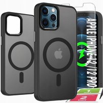 Etui do iPhone 12/12 Pro do MagSafe | Wzmocnione 360°|Czarne Matowe +Szkło