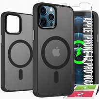 Etui do iPhone 12 Pro Max do MagSafe |Wzmocnione 360°| Czarne Matowe +Szkło