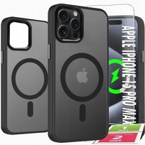 Etui do iPhone 15 Pro Max do MagSafe |Wzmocnione 360°| Czarne Matowe +Szkło