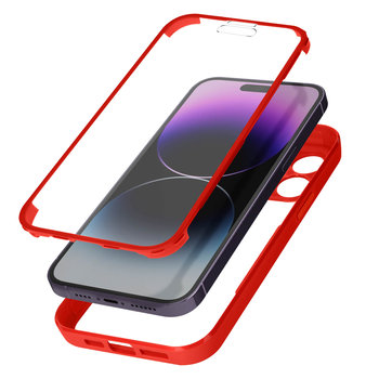Etui do iPhone'a 14 Pro Odporny na wstrząsy tył z pleksiglasu i polimerowy przód z czerwonym konturem - Avizar