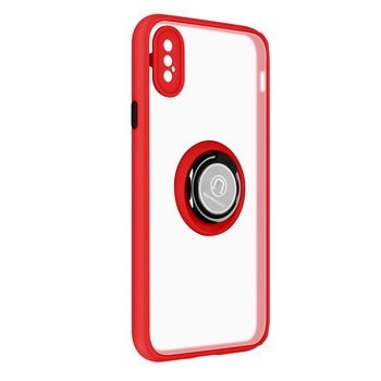 Etui do iPhone XS Bi-materiał Metal Ring Support - czerwone - Avizar