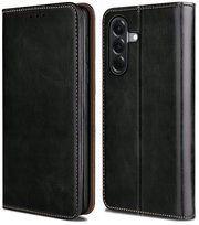 Etui do Samsung A56 5G SKÓRZANE CZARNE ZAMYKANE MAGNETYCZNE + SZKŁO Krainagsm