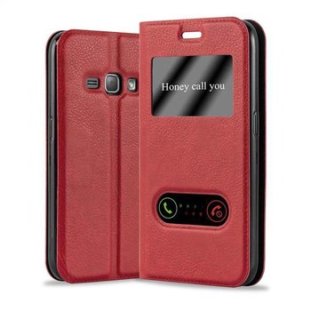 Etui Do Samsung Galaxy J1 2015 w CZERWONY SZAFRAN Pokrowiec Obudowa Case Cover Portfel Ochronny Cadorabo - Cadorabo