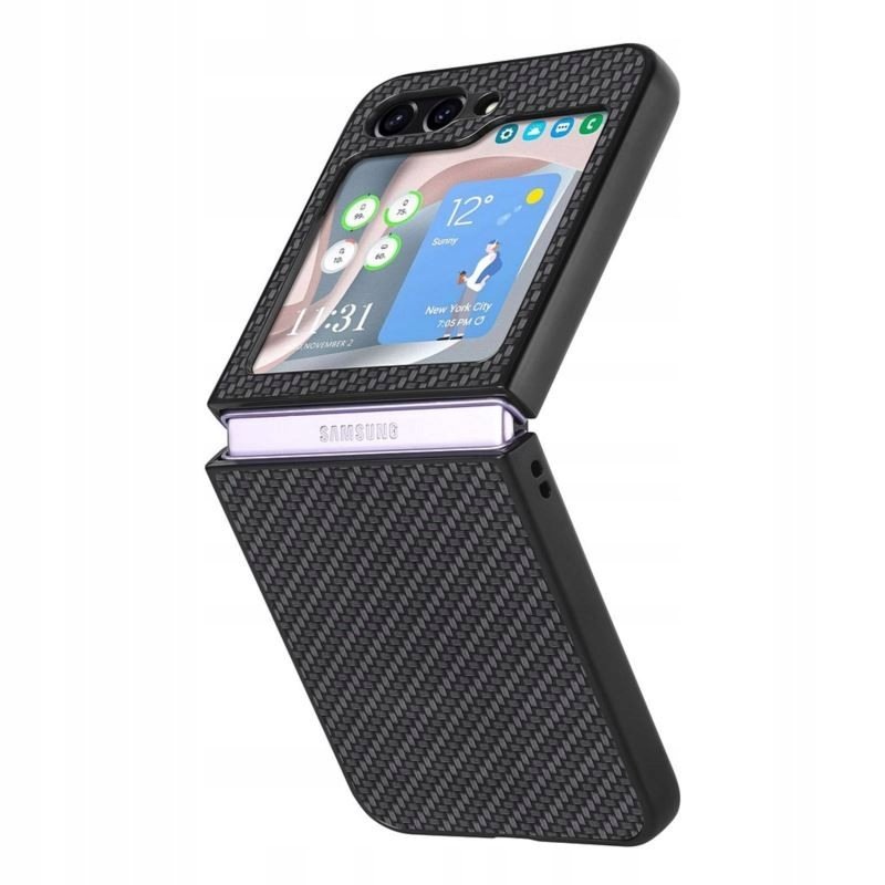 Etui Do Samsung Galaxy Z Flip G F Hard Carbon Czarne Pokrowiec Obudowa Futera Guma Case