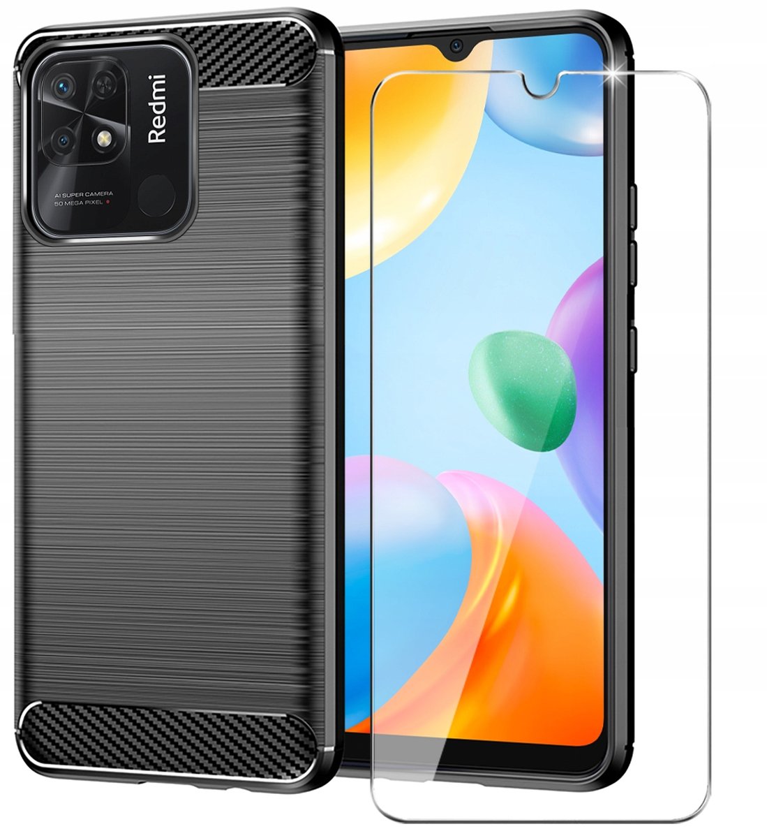 COVER CARBON PER XIAOMI REDMI 10C CUSTODIA NERA OPACA IN TPU