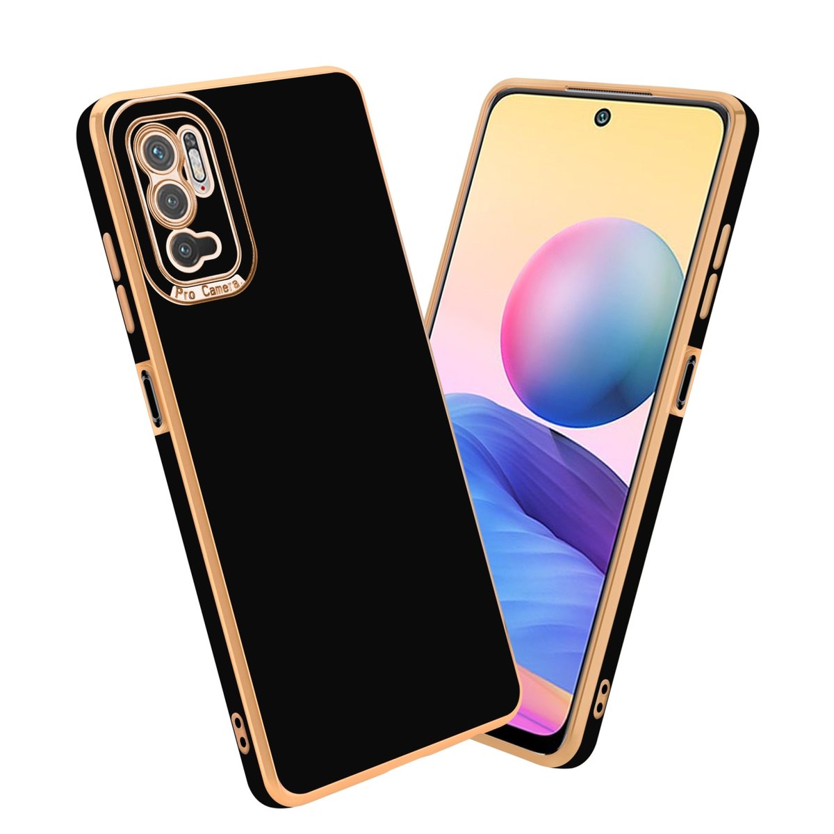 Cadorabo Custodia compatibile con Xiaomi RedMi NOTE 10 5G/POCO M3 PRO 5G in Glossy Viola Chiaro-Oro con anello - Coperchio in silicone TPU, protezione per la fotocamera, supporto magnetico per l'auto