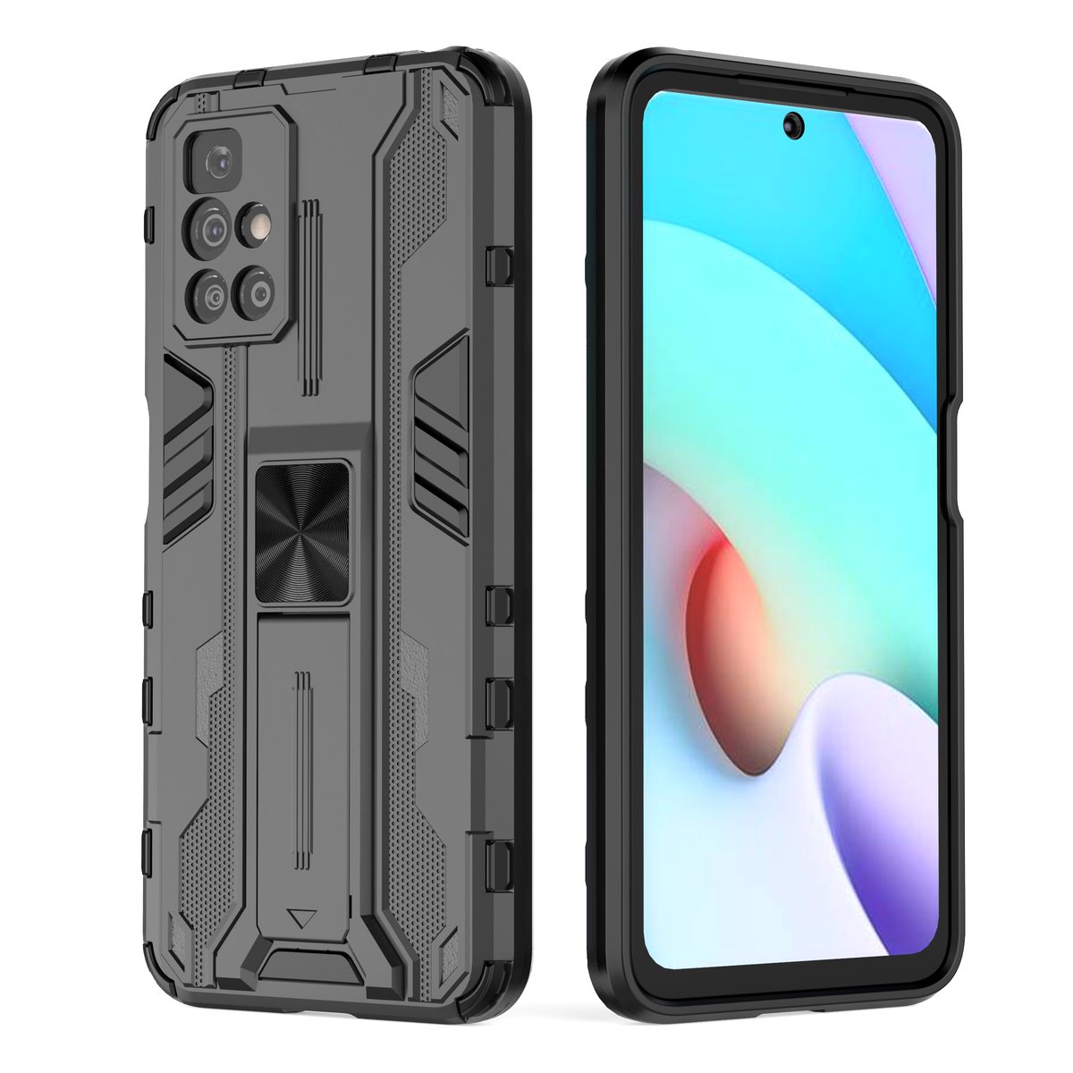POUHYE Cover per Xiaomi Redmi 10 4G / Redmi 10 2022 Custodia, Copriobiettivo Scorrevole Antiurto Grado Militare Case con 360° Magnetica Anello Supporto, Hard PC Back e TPU Bumper Cover Blu