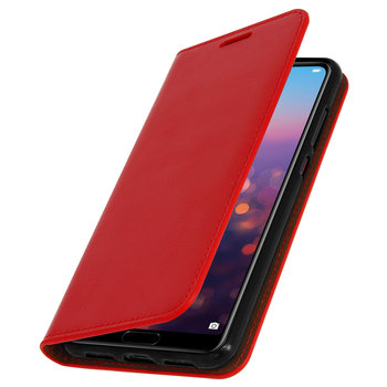 Etui Folio Prawdziwa Skóra Huawei P20 Pro z miejscem na kartę Podstawka wideo Czerwone - Avizar