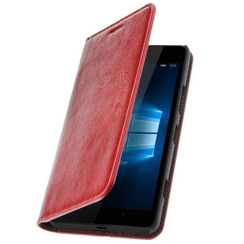 Etui Folio Prawdziwa Skóra Nokia/Microsoft Lumia 950 Etui z miejscem na karty Podstawka wideo Czerwone - Avizar