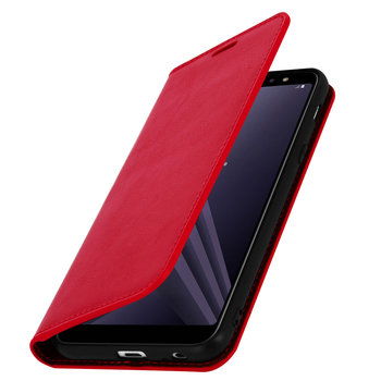 Etui Folio Prawdziwa Skóra Samsung Galaxy A6 Plus Etui z miejscem na Kartę Podstawka Wideo Czerwone - Avizar