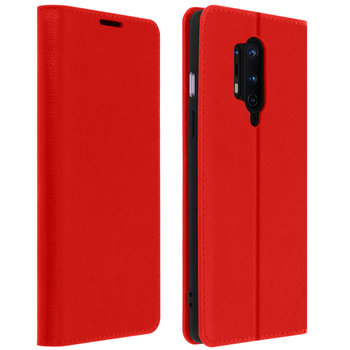 Etui Folio Real Leather OnePlus 8 Pro z uchwytem na kartę i stojakiem wideo w kolorze czerwonym - Avizar