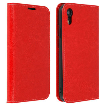 Etui Folio z prawdziwej skóry iPhone XR z miejscem na karty, stojak na wideo, czerwone - Avizar