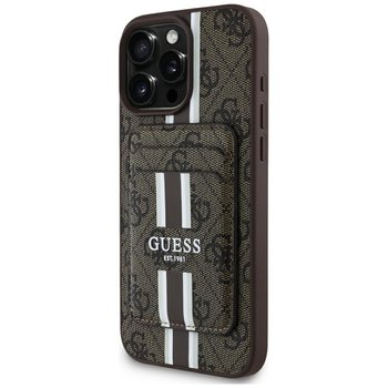 Etui Guess 4G Stripes z portfelem Magsafe do iPhone 16 Pro Max brązowy - GUESS