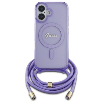 Etui Guess do iPhone 16 6.1"  fioletowy Crossbody Cord Script MagSafe - GUESS