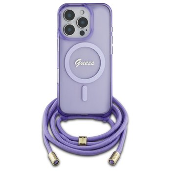 Etui Guess do iPhone 16 Pro  6.3" fioletowy Crossbody Cord Script MagSafe - GUESS