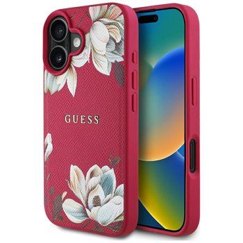 Etui Guess Grained Printed Flower Pattern MagSafe do iPhone 16 fuksja - GUESS